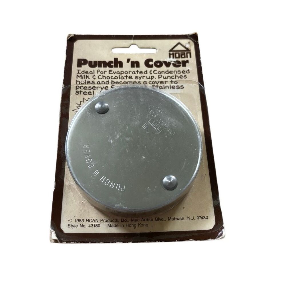 Vintage 1983 Hoan Punch 'N Cover Stainless Steel Can Opener Lid NIP Sealed